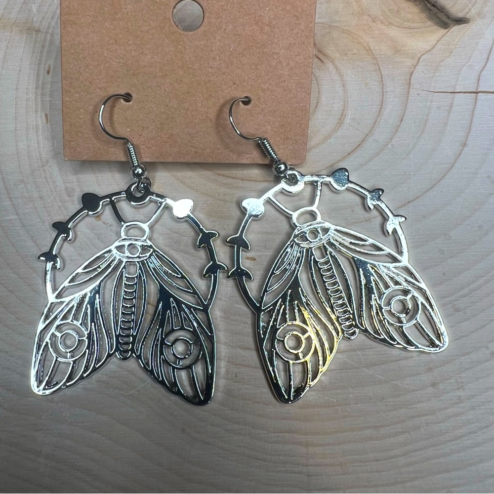 Silver Moth Moon Phase Earrings
